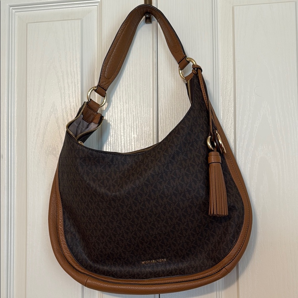 Michael Kors Brown and Black Hobo Bag with Leather Trim